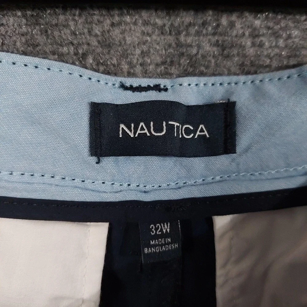 Nautica Shorts Mens 32 Navy Cotton Chino Slim Fit Nautical Print 9 Inseam Summer